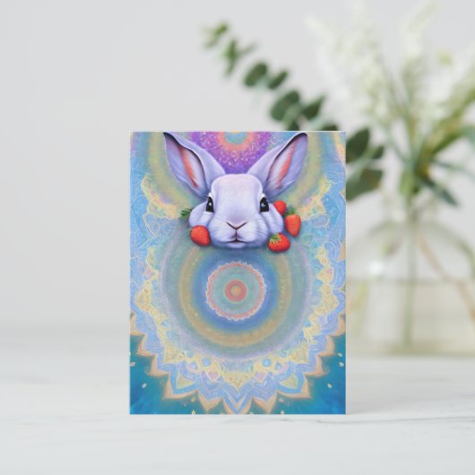 Carte Postale Rabbit, fraise, Mandala, poste (Debout devant)