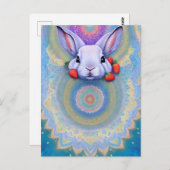 Carte Postale Rabbit, fraise, Mandala, poste (Devant / Derrière)