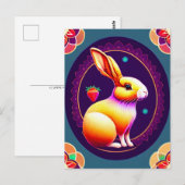 Carte Postale Rabbit, fraise, Mandala, poste (Devant / Derrière)