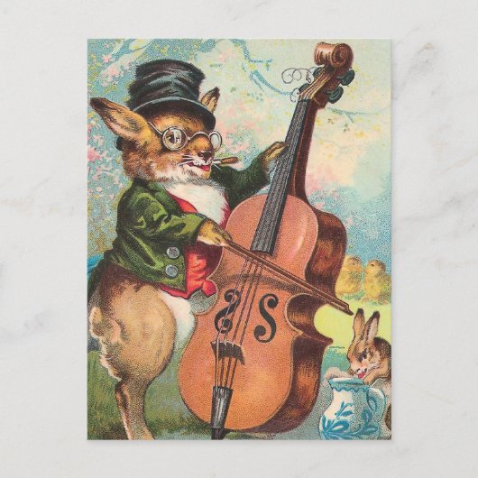 Carte Postale "Rabbit Playing the Cello" Vintage (Devant)