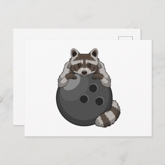 Carte Postale Raccoon à Bowling avec Bowling (Devant / Derrière)