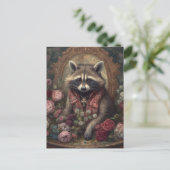 Carte Postale Raccoon adorable avec Fleurs (Debout devant)
