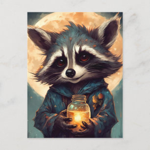 Carte Postale Raccoon adorable avec une potion magique