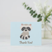 Carte Postale Raccoon animal de bois sur Merci bleu (Debout devant)