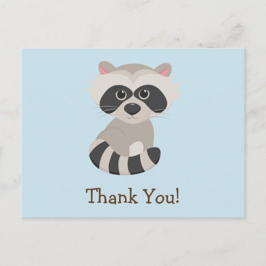 Carte Postale Raccoon animal de bois sur Merci bleu (Devant)