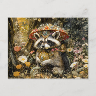 Carte Postale Raccoon avec un champignon à l'ail volante en Imag