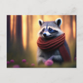 Carte Postale Raccoon avec une écharpe dans la forêt (Devant)