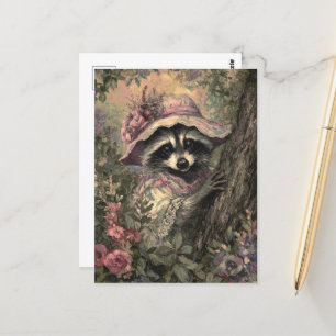 Carte Postale Raccoon de charme dans une robe et un bonnet