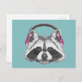 Carte Postale Raccoon d'Héadphone (Devant / Derrière)