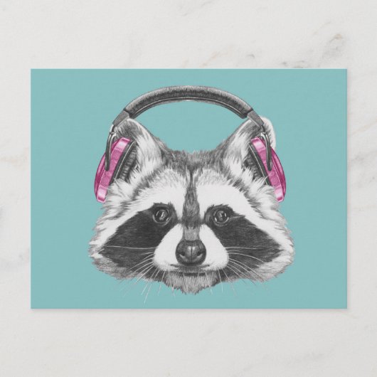 Carte Postale Raccoon d'Héadphone (Devant)