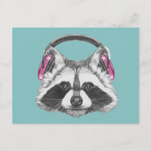 Carte Postale Raccoon d'Héadphone