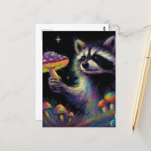 Carte Postale Raccoon et champignons