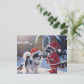 Carte Postale Raccoon et fête du chien Noël (Debout devant)