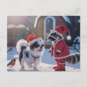 Carte Postale Raccoon et fête du chien Noël (Devant)