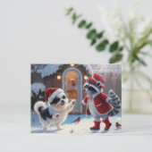 Carte Postale Raccoon et un mignon chien fête Noël (Debout devant)