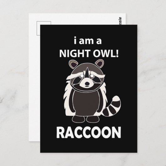 Carte Postale Raccoon I am A Night Owl Funny Raccoon (Devant / Derrière)