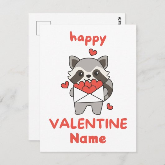 Carte Postale Raccoon mignon Heureuse Sainte-Valentin (Devant / Derrière)