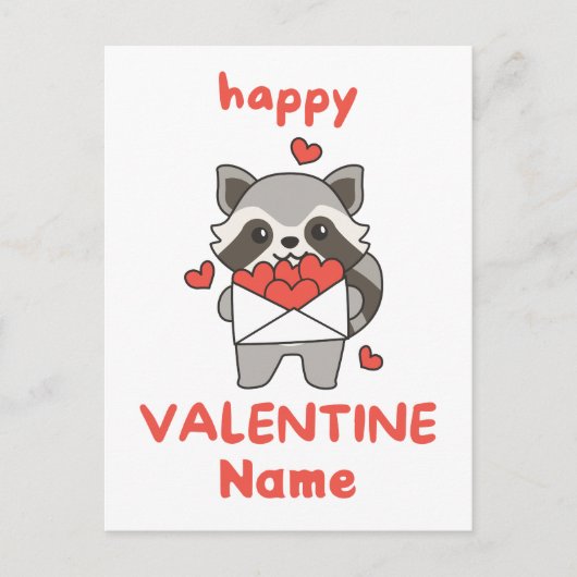 Carte Postale Raccoon mignon Heureuse Sainte-Valentin (Devant)
