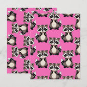 Carte Postale Raccoon Pattern Design Pink  (Devant / Derrière)