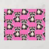 Carte Postale Raccoon Pattern Design Pink  (Dos)