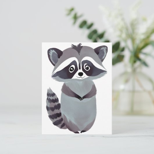 Carte Postale Raccoon respectueux | Aquarelle d'animal mou (Debout devant)