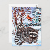 Carte Postale Raccoons dans la neige (Devant / Derrière)