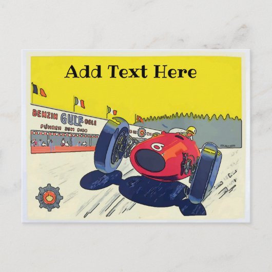 Carte Postale Race Car, ajouter du texte d'édition, (Devant)
