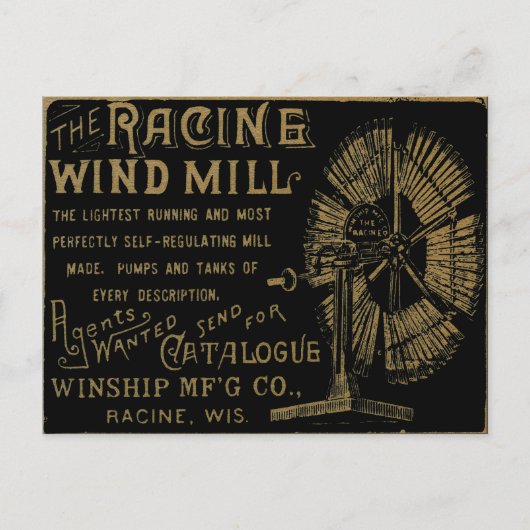 Carte Postale Racine Wind Mill Racine Wisconsin 1889 (Devant)