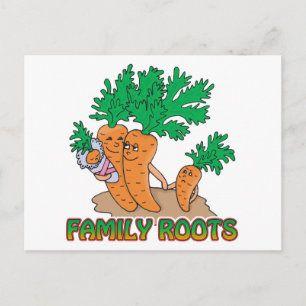 Carte Postale racines familiales carotte mignonne famille dessin