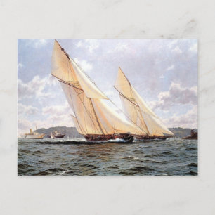 Carte Postale Racing yacht and steamships
