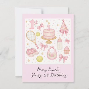 Carte Postale Racket de tennis ton rose pour le 1er anniversaire