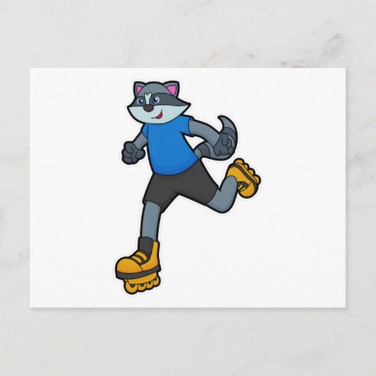 Carte Postale Racon comme patineur avec patins en ligne (Devant)