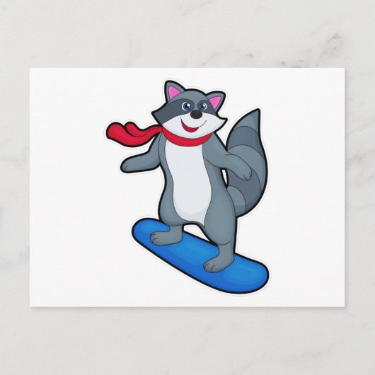 Carte Postale Racon en Snowboard avec Snowboard & Scarf (Devant)