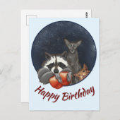 Carte Postale Racon et chats aux pommes Joyeux anniversaire (Devant / Derrière)