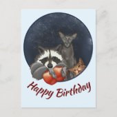 Carte Postale Racon et chats aux pommes Joyeux anniversaire (Devant)