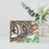 Carte Postale Racoon Dans Le Trou De L'Arbre Avec Écureuil (Debout devant)