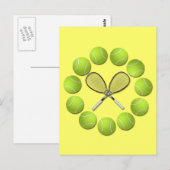 CARTE POSTALE RACQUET DE TENNIS ET BALLES (Devant / Derrière)