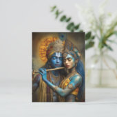 Carte Postale Radha Krishna Amour Divin : Peinture hindoue moder (Debout devant)