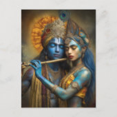 Carte Postale Radha Krishna Amour Divin : Peinture hindoue moder (Devant)