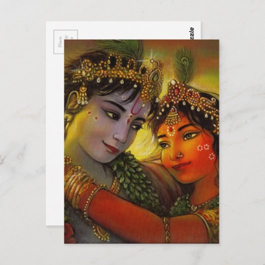 CARTE POSTALE RADHA KRISHNA PEINTURE CLASSIQUE (Devant / Derrière)