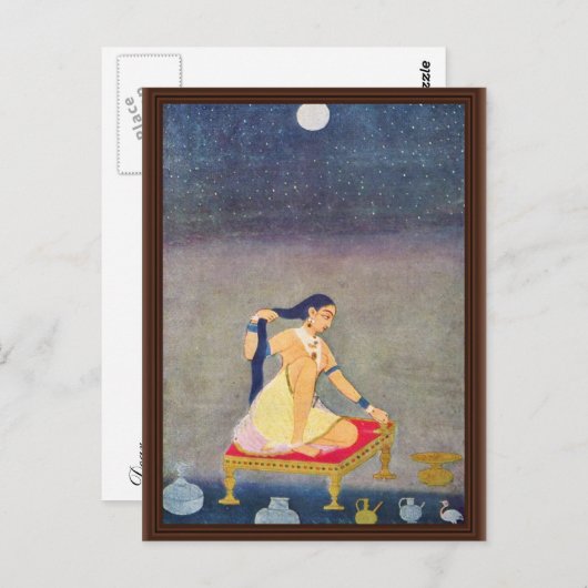 Carte Postale Radha La Nuit. Peinture De Mughal Ca 1650E Par Ind (Devant / Derrière)