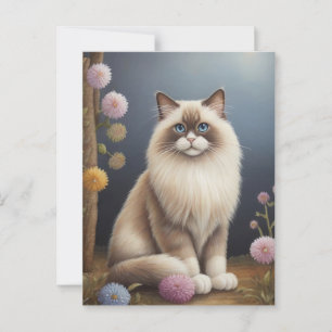 Carte Postale Ragdoll Chat dans Jardin Fluffy Animaux de compagn