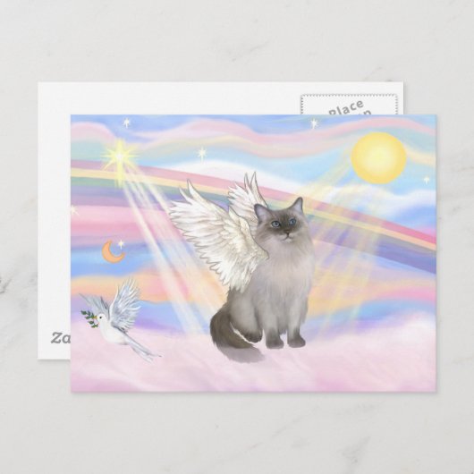Carte Postale Ragdoll Chat (Point Bleu) Angel - Nuages (Devant / Derrière)