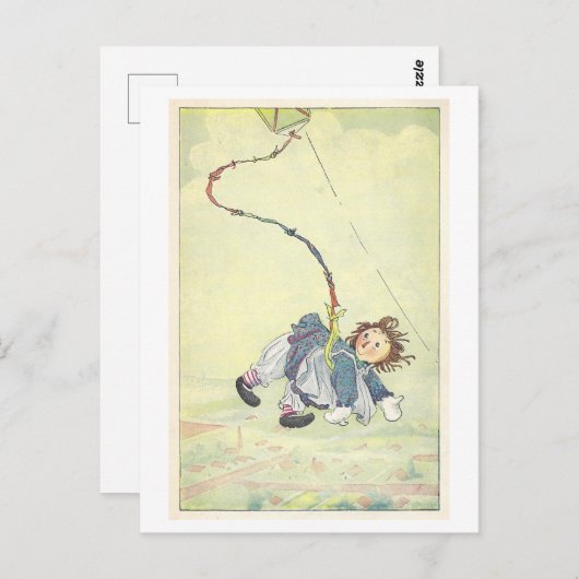 Carte Postale Raggedy Ann sur un cerf-volant 1918 (Devant / Derrière)