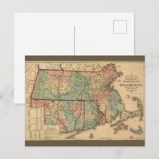 Carte Postale Rail Road & Township Map of Massachusetts, 1879 (Devant / Derrière)