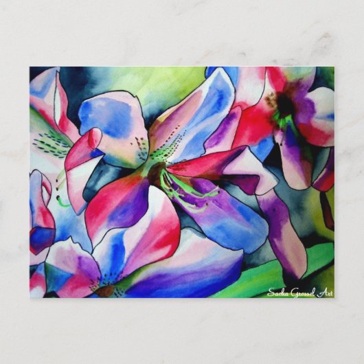 Carte Postale Rainbow Azalea fleur aquarelle originale (Devant)