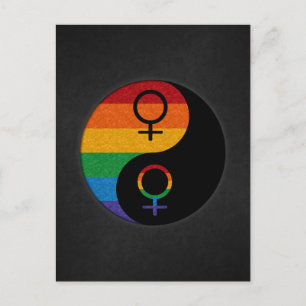 Carte Postale Rainbow Colorée Lesbian Pride Yin et Yang