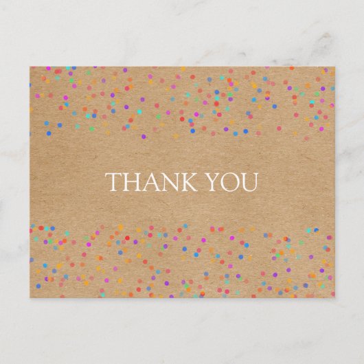 Carte Postale Rainbow Confetti Rustique Kraft Merci (Devant)