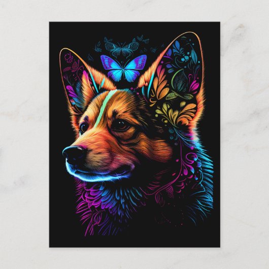 Carte postale Rainbow Corgi et Butterfly Abstrait  (Devant)