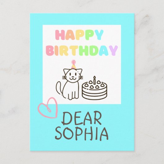 Carte postale Rainbow Happy Birthday Cat (Devant)